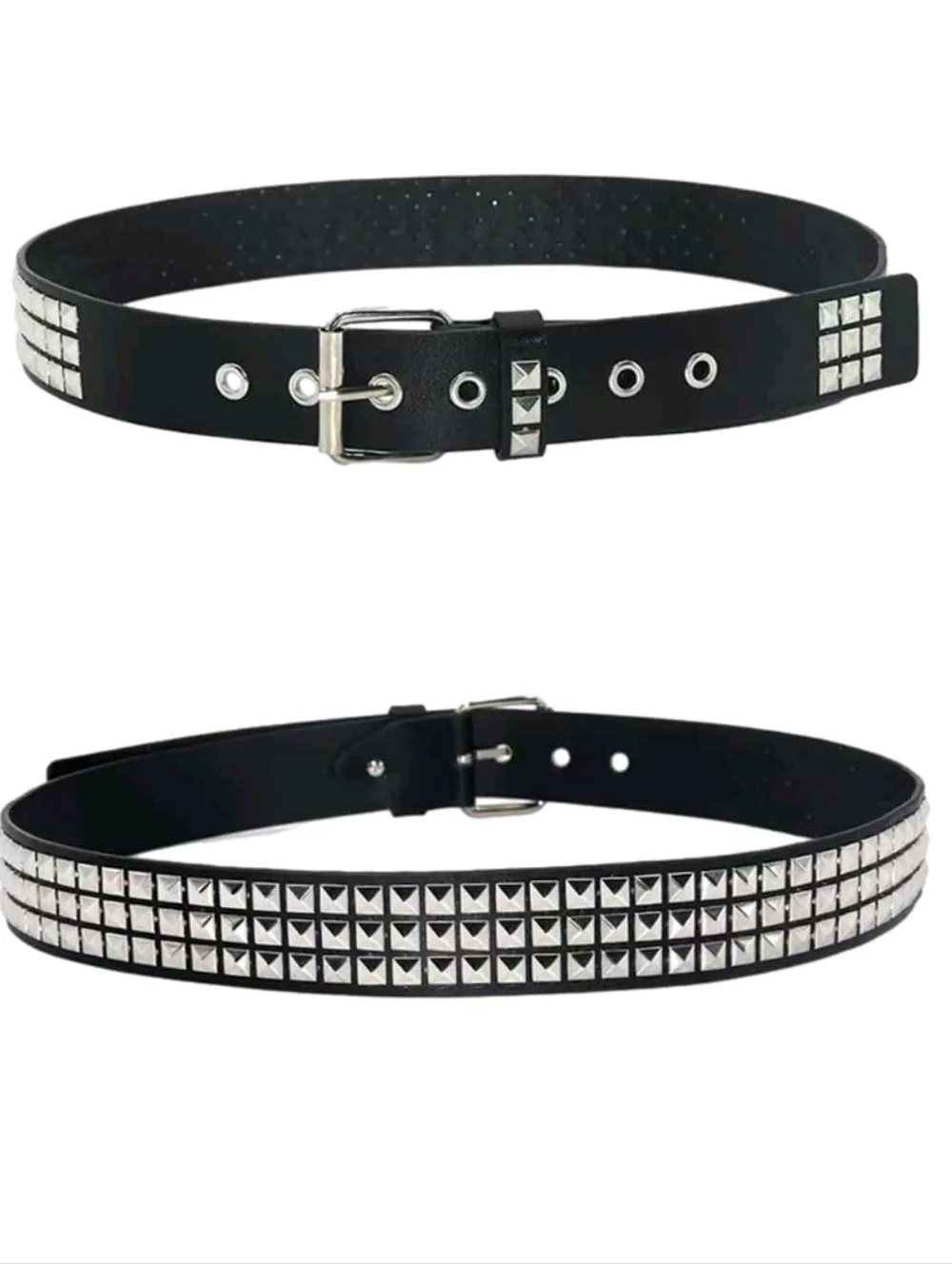 Black Studded Leather Belt with Silver Pyramid Studs